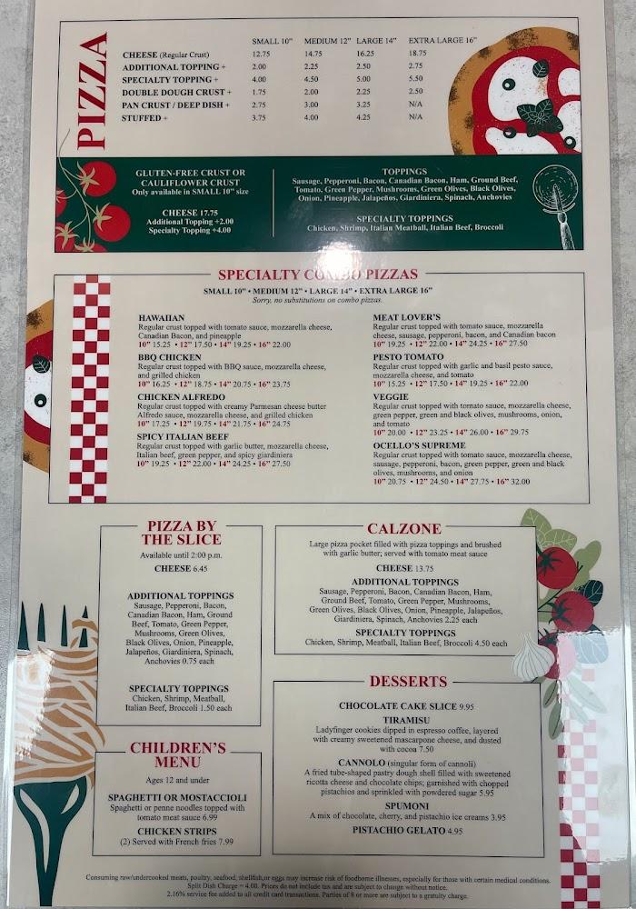 Ocello's Pizzeria Menu image 2